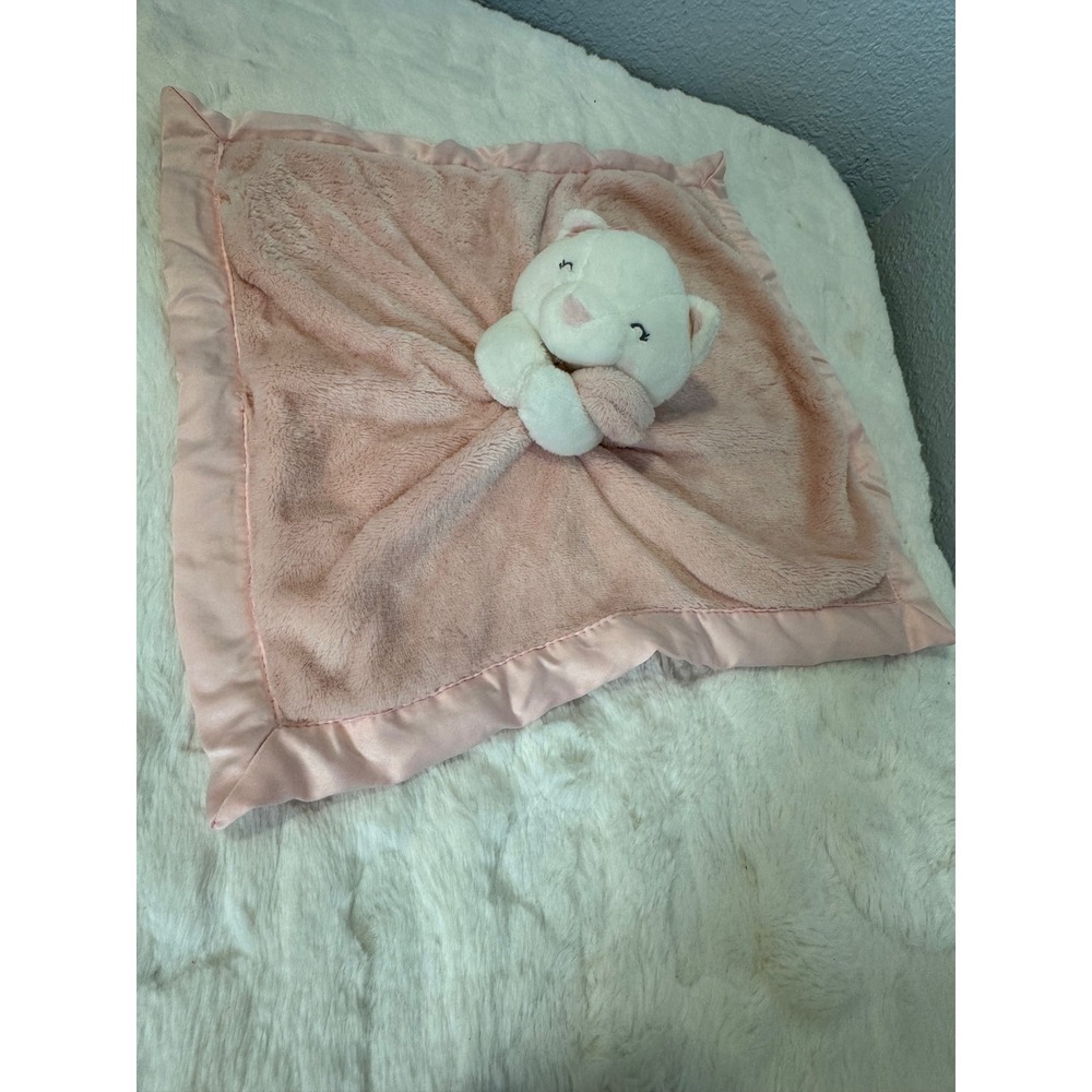 Carter's Pink White Kitten Cat Plush Security Blanket Lovey Satin Trim 13x13
